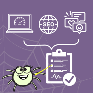 Graphic: A happy spider captures dollar signs in its web; each radius thread anchors into an online or social media icon.