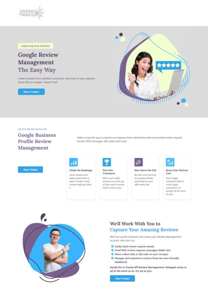 Example of a site designed with Webbed Presence PRO builder