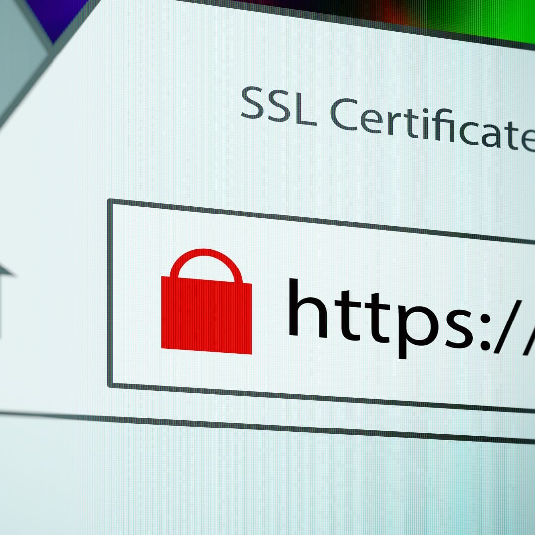 Close-up of a red lock icon in a search bar